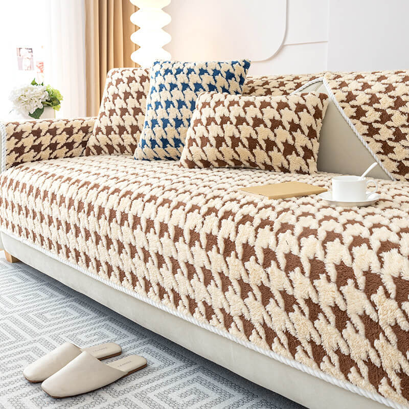 Houndstooth Plush Mat Furniture Protection Anti-Sl