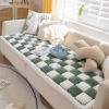 Cream-colored Large Plaid Square Fuzzy Pet Dog Mat